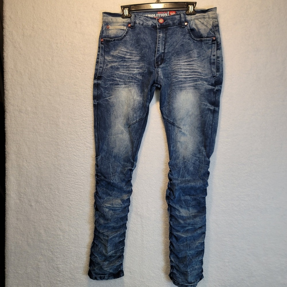 DEMOLITION Mens Size 36x32 Skinny Stonewashed Denim Blue Jeans